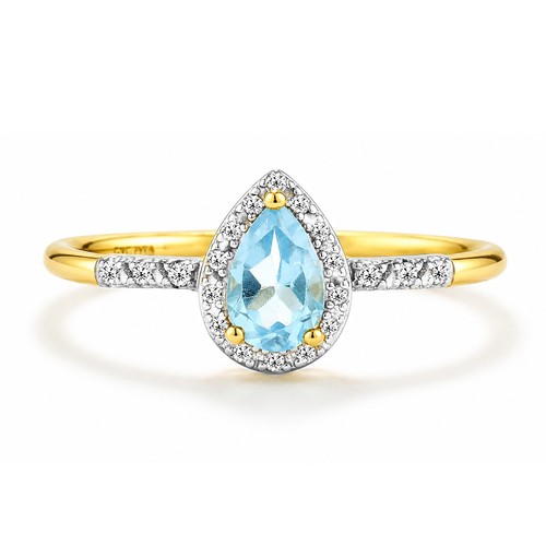 9ct yellow gold pear - 9ct, blue