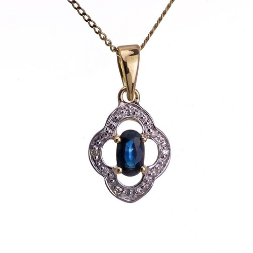 9ct sapphire diamonds necklace - 9ct,