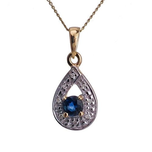 9ct sapphire diamond necklace - 9ct,