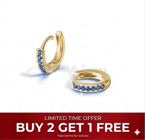 Gold blue 9ct huggie - gold, cz