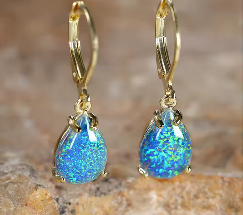 9ct gold opal white fire - gf,