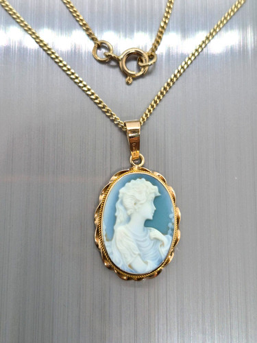 Vintage 9ct gold blue - blue, agate