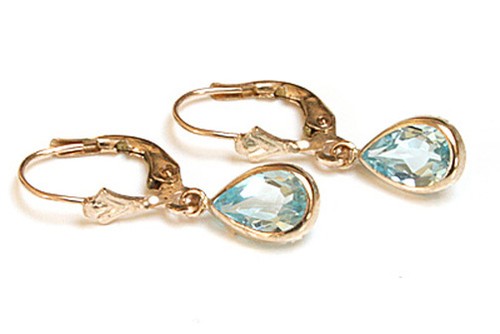9ct gold blue topaz leverback - topaz,